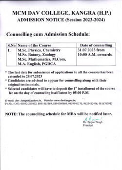 Counselling cum Admission for PG Classes 