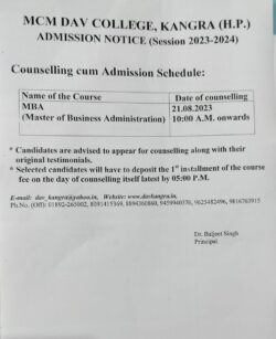 MBA Counselling and Admission Schedule