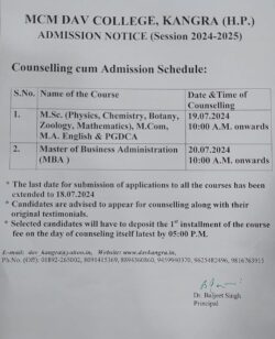 Counselling cum admission schedule for PG classes 2024-25 : MCM DAV ...